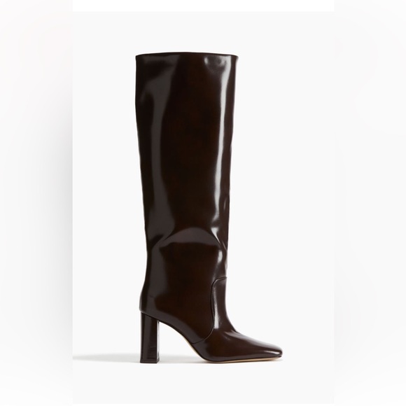 H&M Dark Brown Patent Knee High Boots Sz 40 9 - Picture 2 of 5
